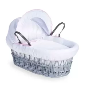 Clair de Lune Over The Moon Grey Wicker Moses Basket - Pink