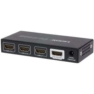 Nikkai HDMI Switcher 3 Ports in 1 Port Out 4K 30Hz Resolution Remote Control UK Plug