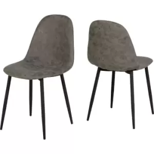 2x Seconique Athens Black Metal Dining Chairs Grey Faux Leather Seat