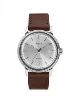 Timex Timex Marlin Automatic 40Mm Case Silver Dial And Brown Leather Strap