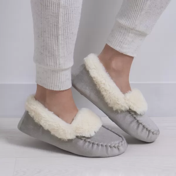 totes Sparkle Grey Moccasin Slippers Grey