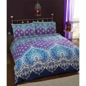 Traditional Ethnic King Duvet Quilt Cover & 2 Pillowcase Bedding Bed Set Blue & Purple