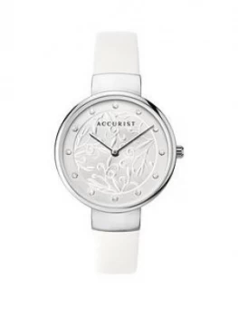 Accurist Silver Textured Dial White Leather Strap Ladies Watch