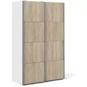 Furniture To Go - Verona Sliding Wardrobe 120cm in White with Oak Doors with 5 Shelves - White and Oak