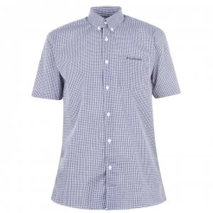 Pierre Cardin Short Sleeve Shirt Mens - Nvy/Wht Gingham