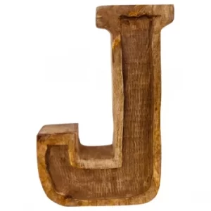 Letter J Hand Carved Wooden Embossed