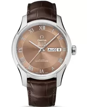 Omega De Ville Hour Vision Annual Calendar Bronze Dial Leather Strap Mens Watch 433.13.41.22.10.001 433.13.41.22.10.001