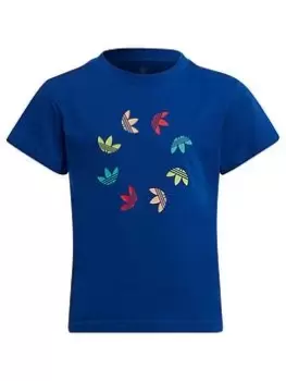 adidas Originals Kids Unisex Trefoil Graphic T-Shirt - Blue/Multi, Blue/Multi, Size 3-4 Years, Women