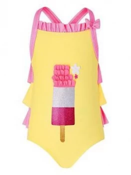 Monsoon Baby Girls Ice Lolly Swimsuit - Yellow, Size 6-12 Months