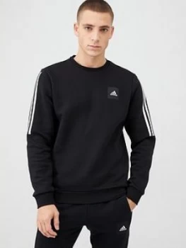 Adidas 3 Stripe Crew Sweat - Black, Size 2XL, Men