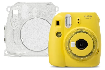 Fujifilm Instax Mini 9 Clear Yellow Instant Camera inc 10 Shots & Glitter Case