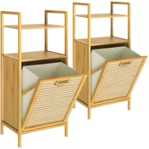 Bamboo Laundry Basket Shelf Bathroom Wooden Launry Collector 2x