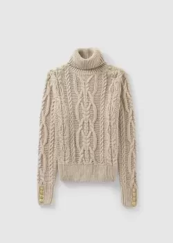 Holland Cooper Womens Belgravia Chunky Cable Knit Roll Neck In Oatmeal