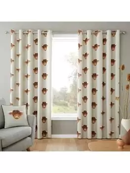 Fusion Highland Cow Eyelet Lined Curtains