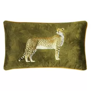 Cheetah Forest Velvet Cushion Moss, Moss / 30 x 50cm / Polyester Filled