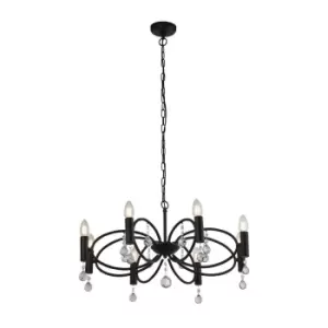 Infinity 8 Light Ceiling Pendant - Black with Crystal Glass Detail