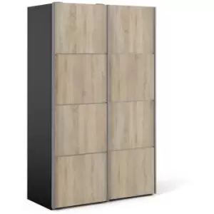 Furniture To Go - Verona Sliding Wardrobe 120cm in Black Matt with Oak Doors with 2 Shelves - Black Matt and Oak
