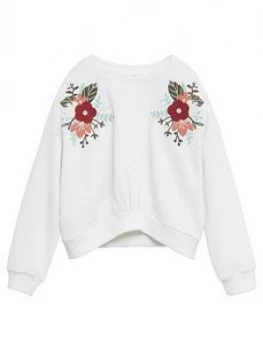 Mango Girls Flower Embroidered Sweat - White, Size Age: 6 Years