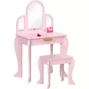 Homcom - Kids Dressing Table Set Kids Vanity Set w/ Drawer, Mirror - Pink - Pink