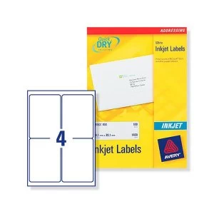 Avery J8169-100 White Inkjet Addressing Labels Pack 400