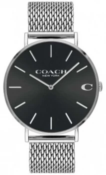 Coach Mens Charles Silver Mesh Bracelet Black Dial 14602144 Watch