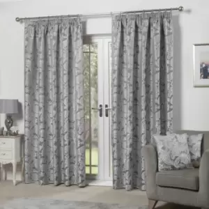 Emma Barclay Duchess Paisley Jacquard Lined Pencil Pleat Curtains, Silver, 66 x 90 Inch