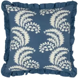 Montrose Floral Pleat Fringe Cushion French Blue, French Blue / 50 x 50cm / Polyester Filled