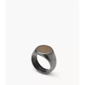 Fossil Mens Two-Tone Stainless Steel Signet Ring - Gunmetal