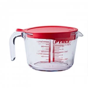Pyrex 1L Jug with Lid - Clear W/Red Lid