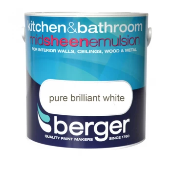Berger Kitchen and Bathroom Emulsion - Brilliant White - 2.5L