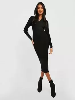 Boohoo Rib Knit Midi Dress - Black, Size 12, Women