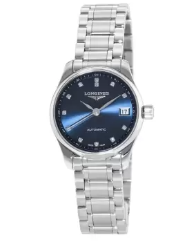 Longines Master Collection Automatic 25.5mm Diamond Accent Blue Dial Womens Watch L2.128.4.97.6 L2.128.4.97.6