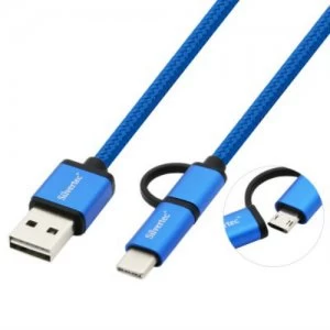 Silvertec 2 In 1 Reversible USB A Male to Micro USB + USB-C TCM-10 (1M) - Blue