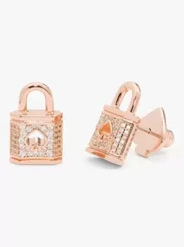 Kate Spade Lock And Spade Pave Stud Earrings, Rosegold, One Size