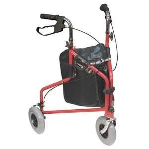 Aidapt Three Wheeled Steel Walker in Red/Black with Bag