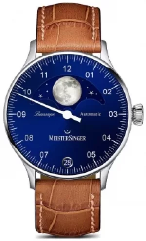 MeisterSinger Pangaea Lunascope Brown Strap Blue Dial LS908 Watch