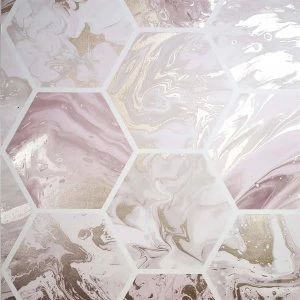 Arthouse Marbled Hex Pink/Rose Gold Wallpaper
