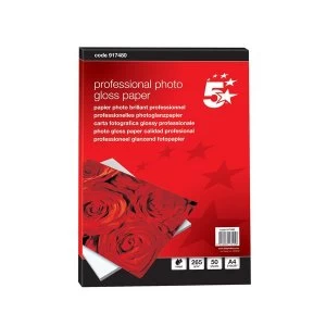5 Star Photo Inkjet Paper Gloss 265gsm A4 White 50 Sheets