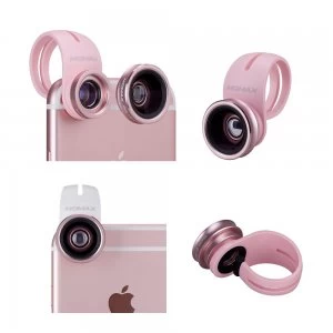 Momax CAM4L2 X-Lens: 4 in 1 Superior Lens Set for Smartphone (Wide Angle/Macro/Fisheye/CPL Filter) - Rose Gold
