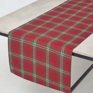 HOMESCAPES Cotton Christmas Prince Edward Tartan Table Runner - Red