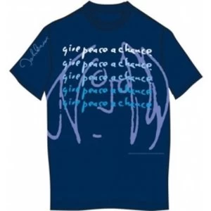John Lennon Tee Shirt: Give Peace a Chance Blue: Small