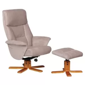 Teknik Montreal Recliner with a Swivel Recline Function, Cherry Wood Five Star Base and Matching Footstool - Natural Fabric