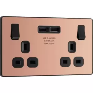 BG Evolve Polished (Black Ins) Double Switched 13A Power Socket + 2 X USB (3.1A) in Copper Steel