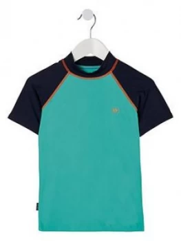 Fat Face Boys Colour Block Rash Top - Teal, Size Age: 5-6 Years