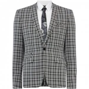 Label Lab Martini Skinny Fit Monochrome Checked Suit Jacket - Grey