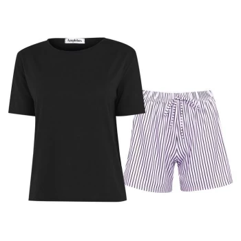 Miso Stripe Lilac Shorts and Tee PJ Set Co Ord - Lilac/Black