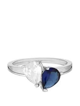 Jon Richard Jon Richard Rhodium Plated Blue And Crystal Cubic Zirconia Ring, Silver, Size L, Women