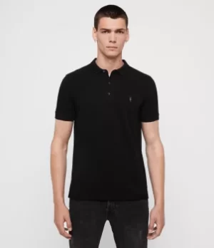 AllSaints Mens Cotton Slim Fit Reform Short Sleeve Polo Shirt, Black, Size: XS