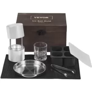 VEVOR Ice Ball Press Kit, Aircraft Al Alloy Ice Press with Ice Block Mold, Large Mat, Tong, Drip Tray, One Glass, Round Ice Ball Maker 2.4"/60 mm Ice