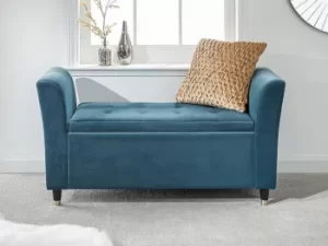 GFW Genoa Teal Upholstered Fabric Ottoman Window Seat Flat Packed